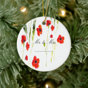 Red Poppy Flowers Mr & Mrs Ceramic Tree Decoration