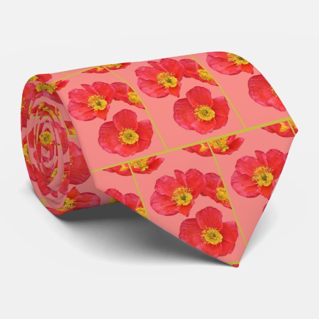 Red Poppy Flowers Neck Tie (Rolled)