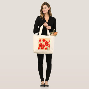 Red Poppy Flowers on Beige Background Illustration Large Tote Bag