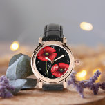 Red Poppy Flowers on Black Personalised Watch<br><div class="desc">Two poppies with space for your name on this pretty poppy watch</div>