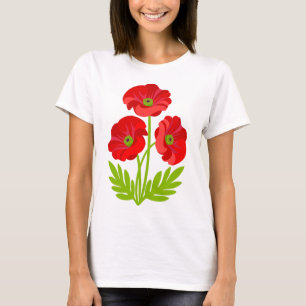 Red poppy flowers on white T-Shirt