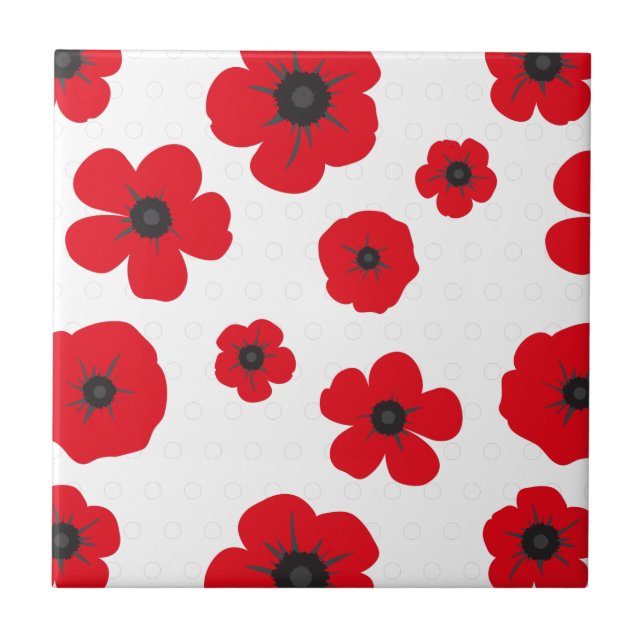 Red Poppy Flowers on White Tile (Front)