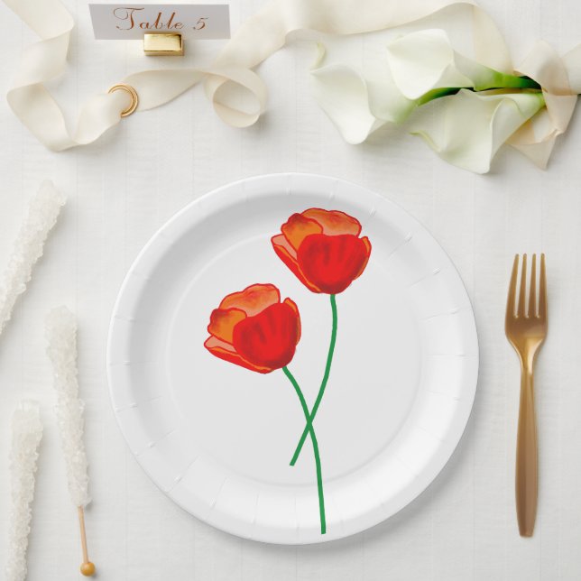 Red Poppy Flowers Paper Plate (Wedding)