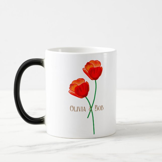 Red Poppy Flowers Personalised Magic Mug (Left)