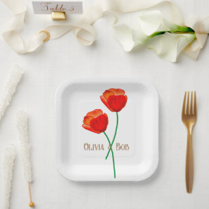 Red Poppy Flowers Personalised Paper Plate