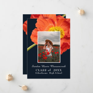 Red Poppy Flowers Photo Frame Modern Graduation  Announcement