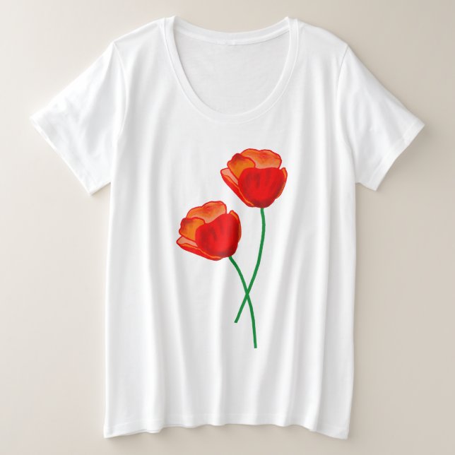 Red Poppy Flowers Plus Size T-Shirt (Design Front)