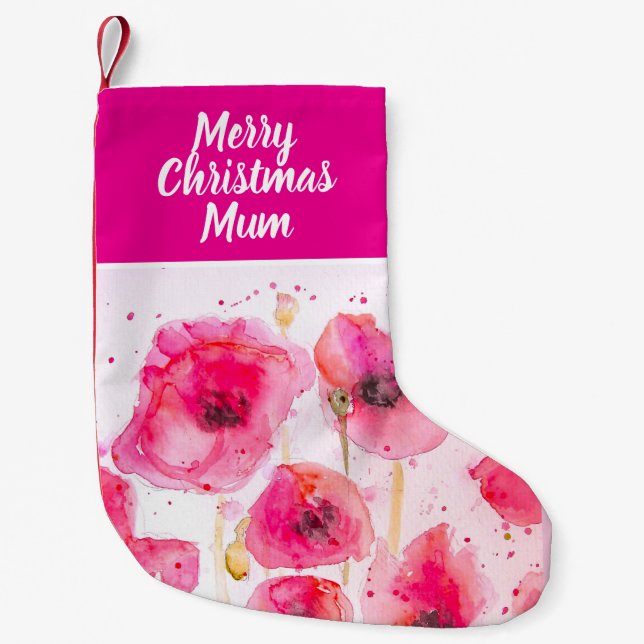 Red Poppy Flowers Poppies Floral Flower Christmas Small Christmas Stocking (Front)