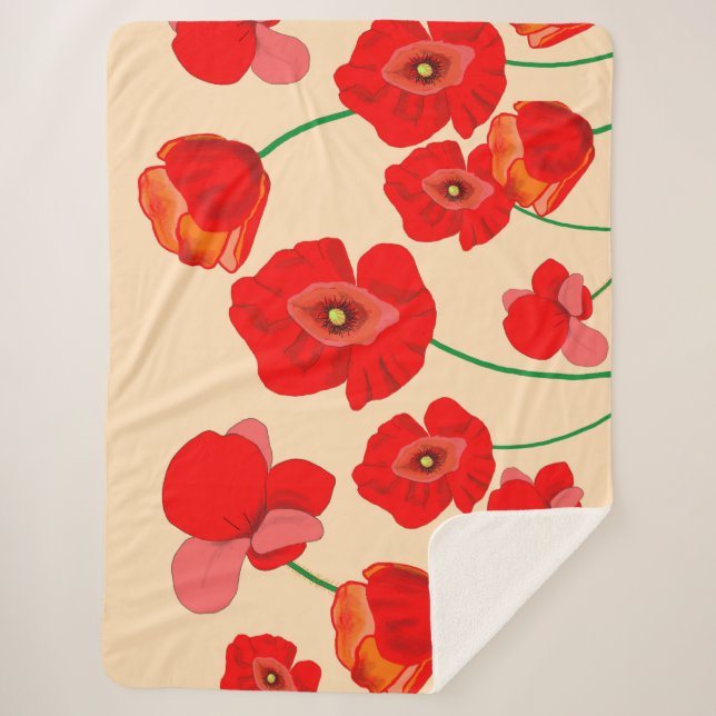Red Poppy Flowers Sherpa Blanket (Front)