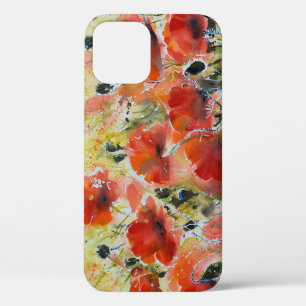 Red poppy flowers, soft watercolor. iPhone 12 case