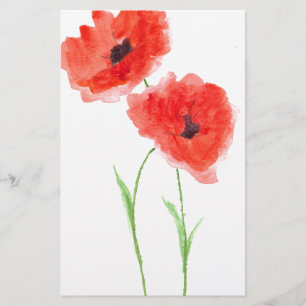 Red poppy flowers stationery