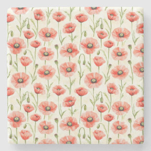 Red Poppy Flowers Stone Coaster