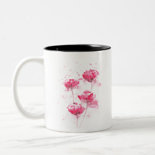 Red Poppy Flowers Two-Tone Coffee Mug