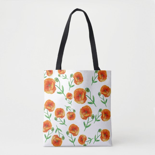 Red Poppy Flowers Watercolor Art Tote (Front)