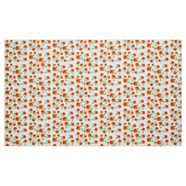 Red Poppy Flowers Watercolor Fabric (Fat Quarter)