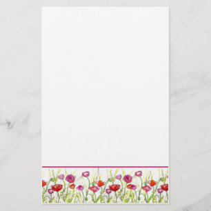 Red Poppy Flowers Watercolor Flowers Stationery