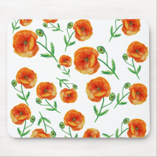 Red Poppy Flowers Watercolor Mousepad