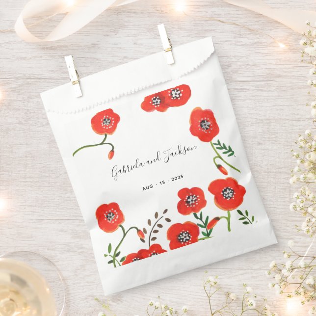 Red Poppy Flowers wedding Favour Bags (Clipped)