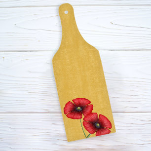 Red Poppy Flowers Yellow Paddle Cutting Board