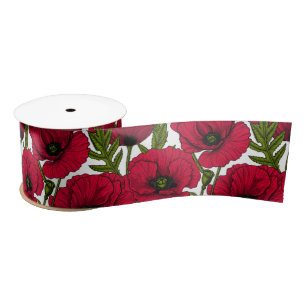 Red Poppy garden 2 Satin Ribbon