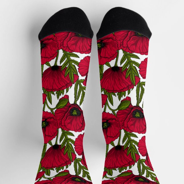 Red Poppy garden 2 Socks (Top)