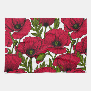 Red Poppy garden 2 Tea Towel