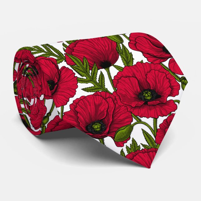 Red Poppy garden 2 Tie (Rolled)