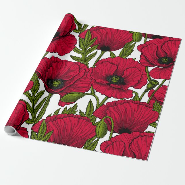 Red Poppy garden 2 Wrapping Paper (Unrolled)