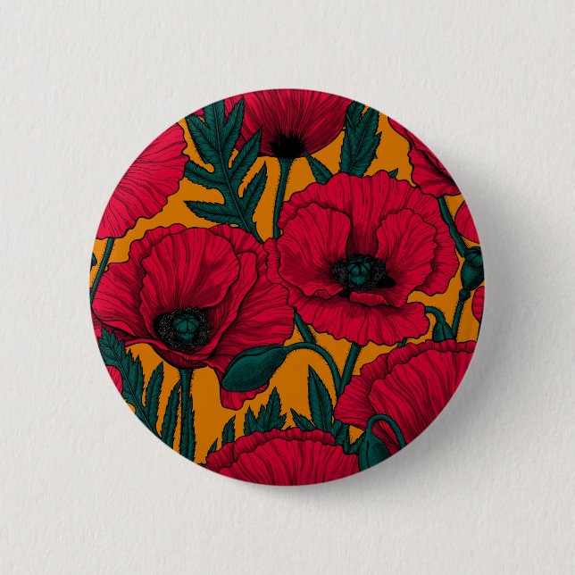 Red poppy garden 6 cm round badge (Front)