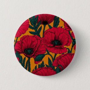 Red poppy garden 6 cm round badge