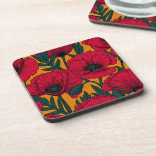 Red poppy garden coaster