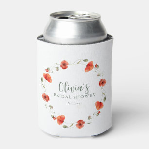 Red Poppy Garden Floral Bridal Shower Wreath Can Cooler