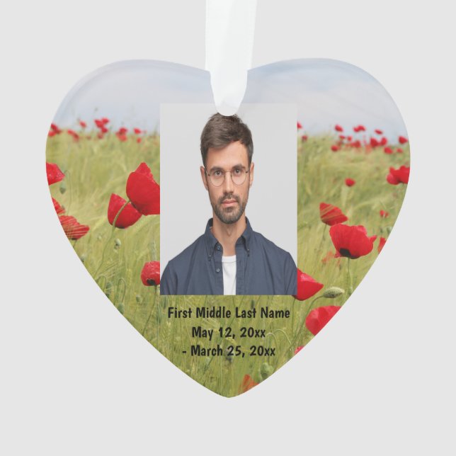 Red Poppy Garden Flower Dated Photo Custom Ornament (Back)