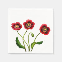 Red Poppy Garden Flowers Paper Napkins