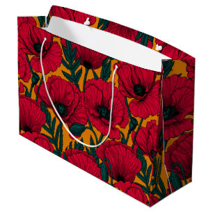 Red poppy garden large gift bag