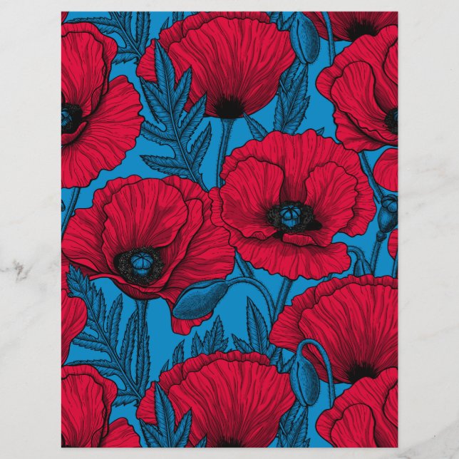 Red poppy garden on blue (Front)