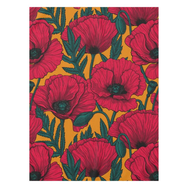 Red poppy garden tablecloth (Front)