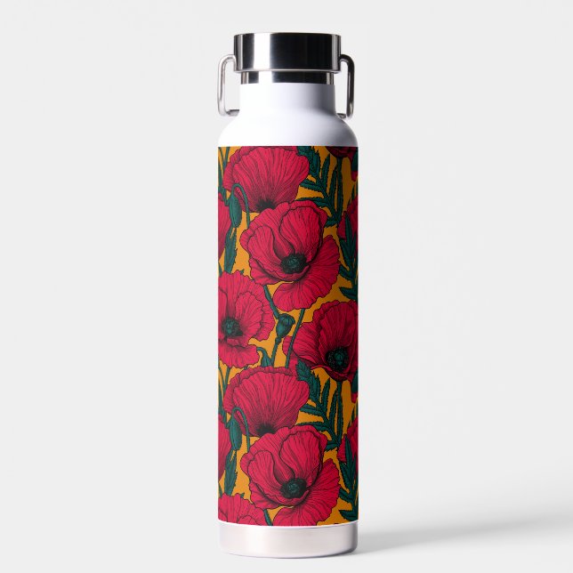 Red poppy garden water bottle (Front)