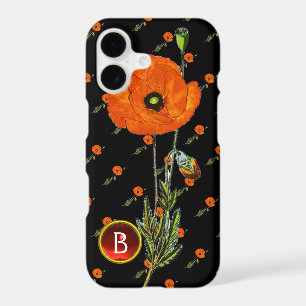 RED POPPY IN BLACK RUBY GEMSTONE MONOGRAM