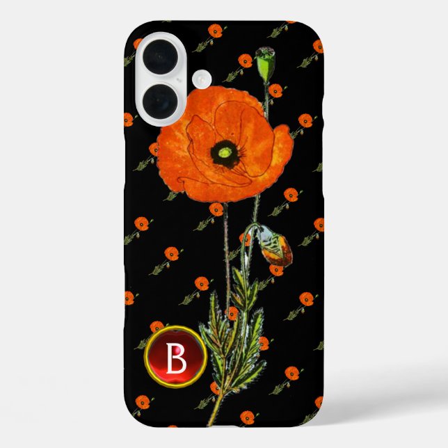 RED POPPY IN BLACK RUBY GEMSTONE  MONOGRAM Case-Mate iPhone CASE (Back)