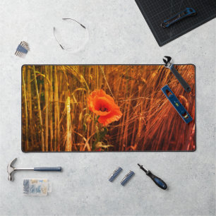 Red Poppy In Golden Wheat Field   Desk Mat