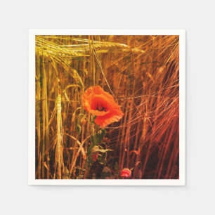 Red Poppy In Golden Wheat Field Napkin