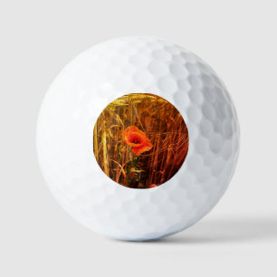 Red Poppy In Golden Wheat Field Thanksgiving Golf Balls