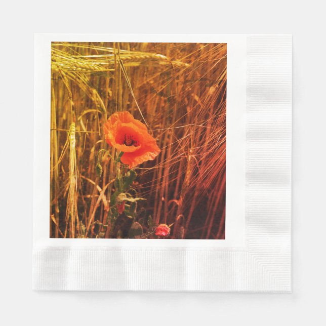 Red Poppy In Golden Wheat Field Thanksgiving Napkin (Front)