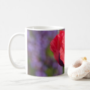 Red Poppy in Purple Garden Coffee Mug