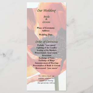 Red Poppy in Sunshine Wedding Program Programme
