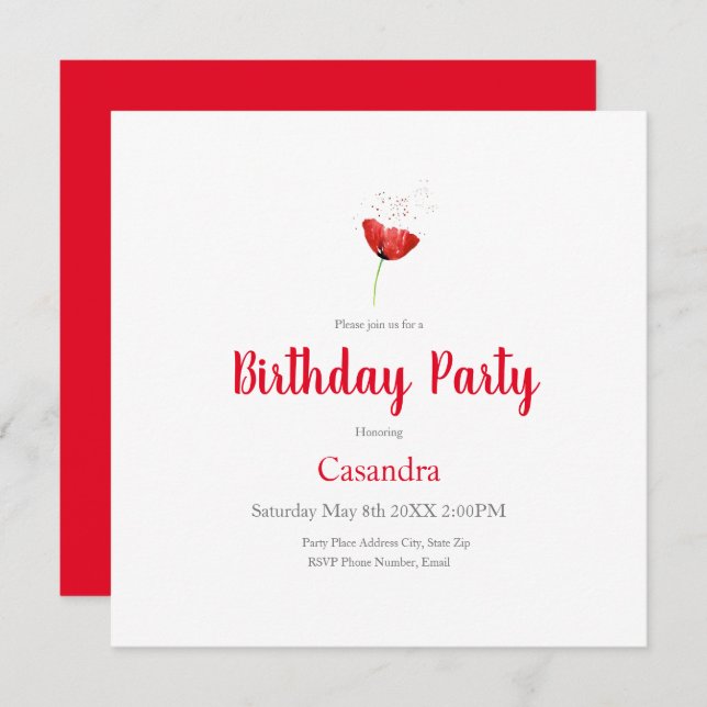 Red Poppy Invitation (Front/Back)