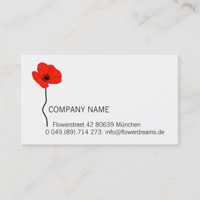 Red Poppy Logo. Modern Floral Business Card (Front)