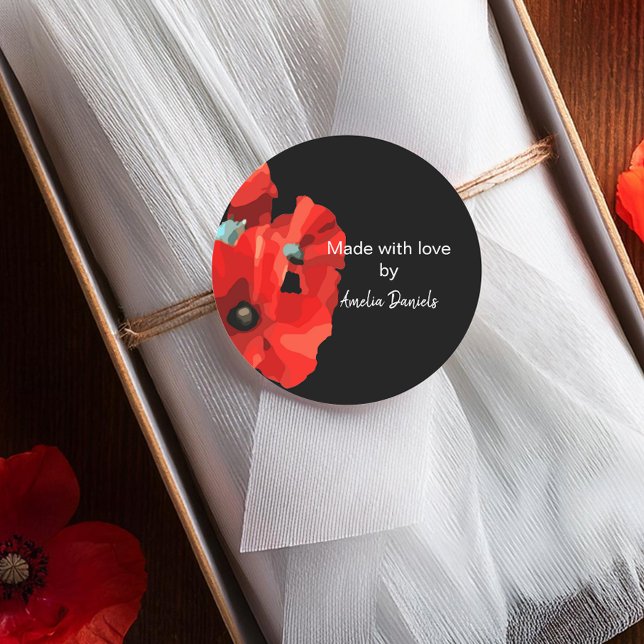 Red Poppy Made with Love Classic Round Sticker (Creator Uploaded)