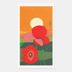 Red Poppy Meadow at Sunset Illustration  Napkin